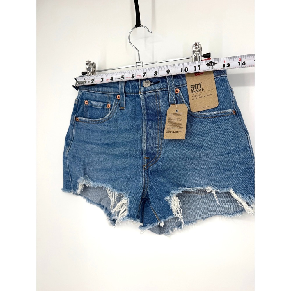 NEW Levis 501 Original High Rise Distressed Button Fly Denim Shorts Blue W25 - Picture 11 of 13